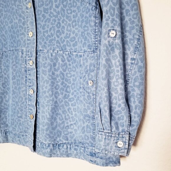 Soft Surroundings Leopard Thelma Chambray Long‎ Sleeve Button Down Shirt XSP - Picture 7 of 14